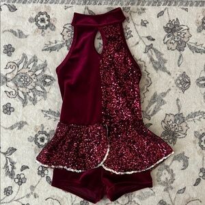 Sparkling Burgundy Girls Dance Costume Leotard - size Small Child approx 6